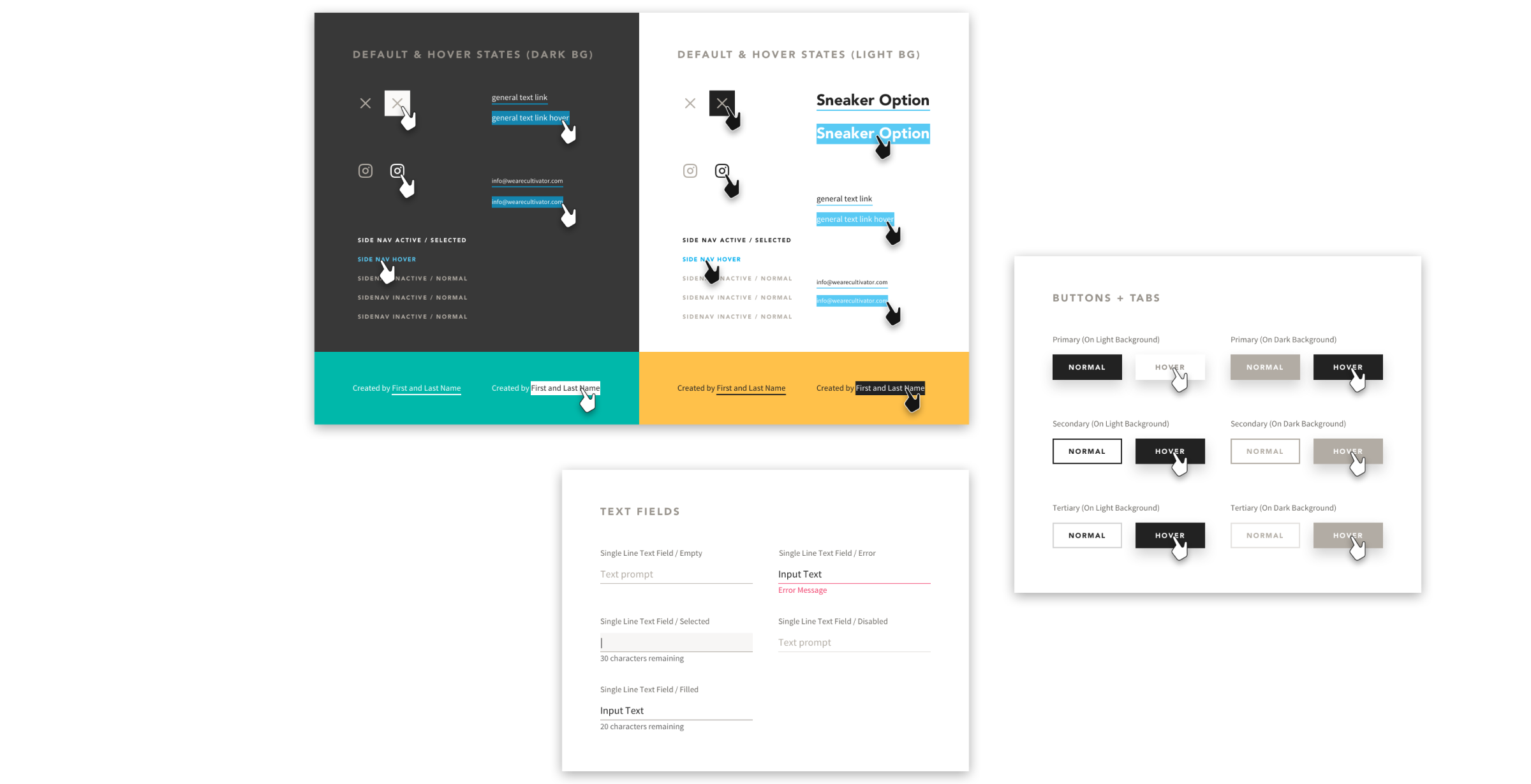 The design system created by Supply for the Cultivator application designed and developed by Supply. Include various button and hover states for UI.