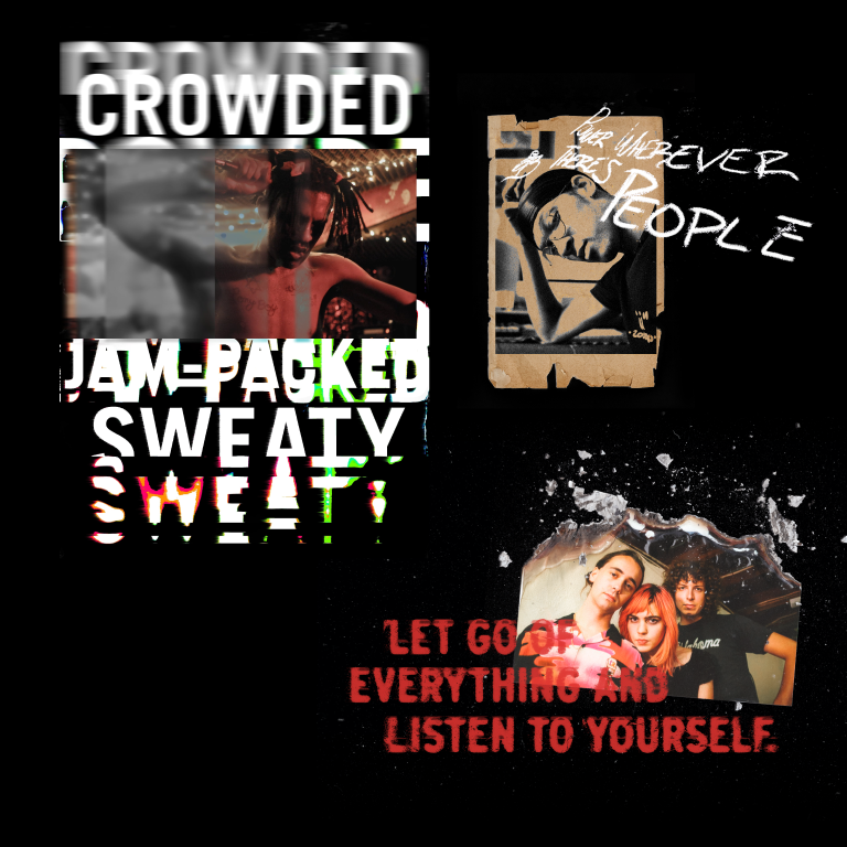 A collage of images created for Doc Marten's Filmmaker Series, showing band members and their quotes, stylized per the art direction of Supply